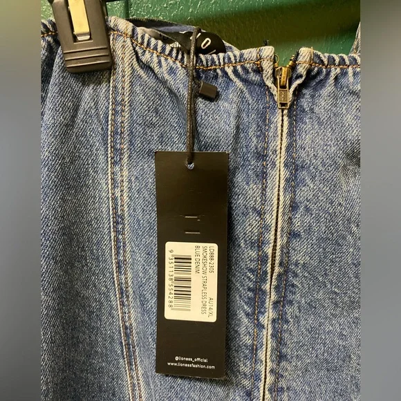 Lioness Strapless Denim Midi Dress in Blue - Picture 8 of 14